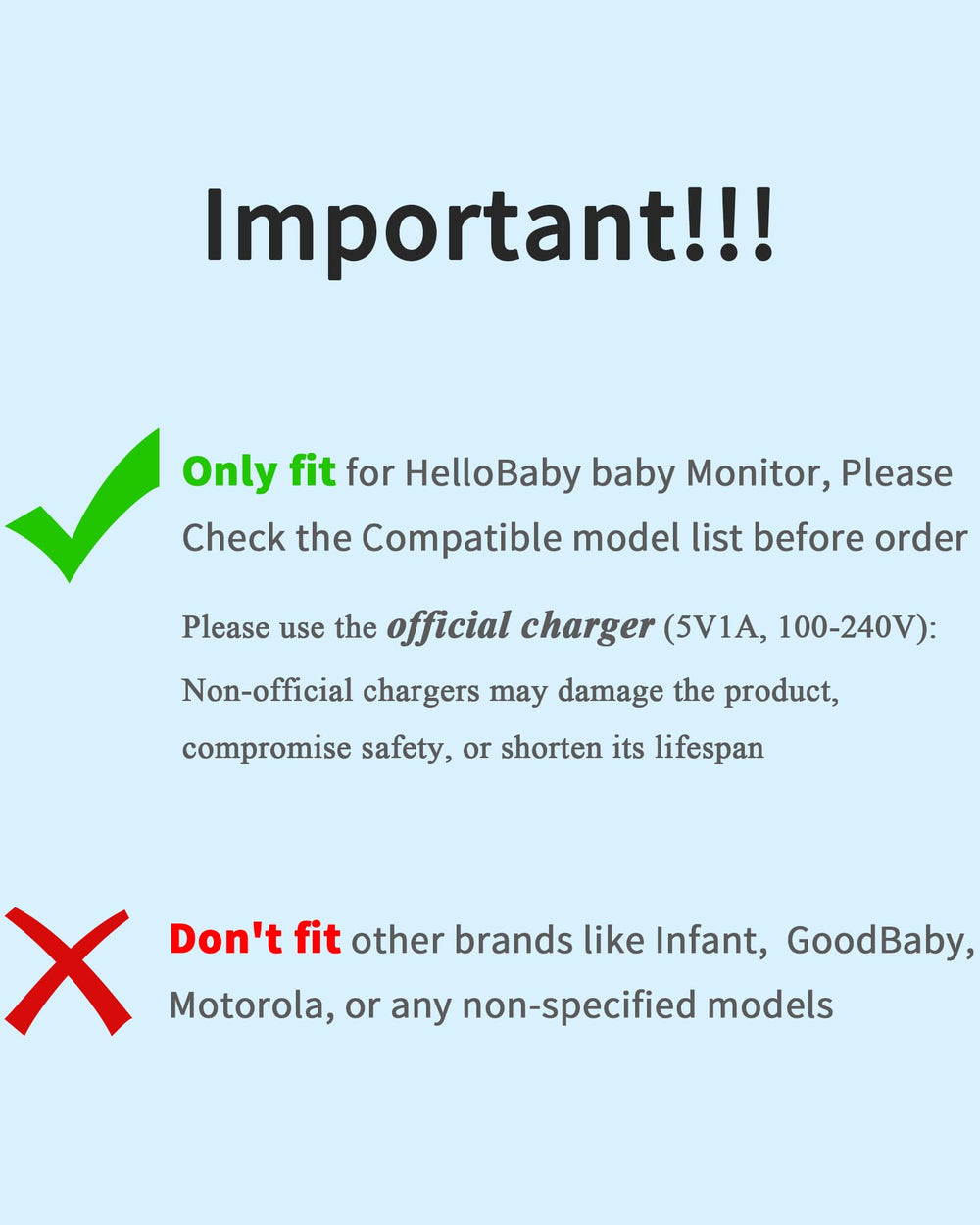 HelloBaby adapter package includes USB adapter and power cord for replacement.