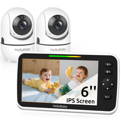 HelloBaby 6in split-screen monitor shows two rooms for twins or multi-room monitoring
