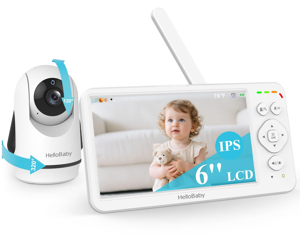 HelloBaby baby monitor with 6-inch display provides crystal-clear baby view from the nursery.