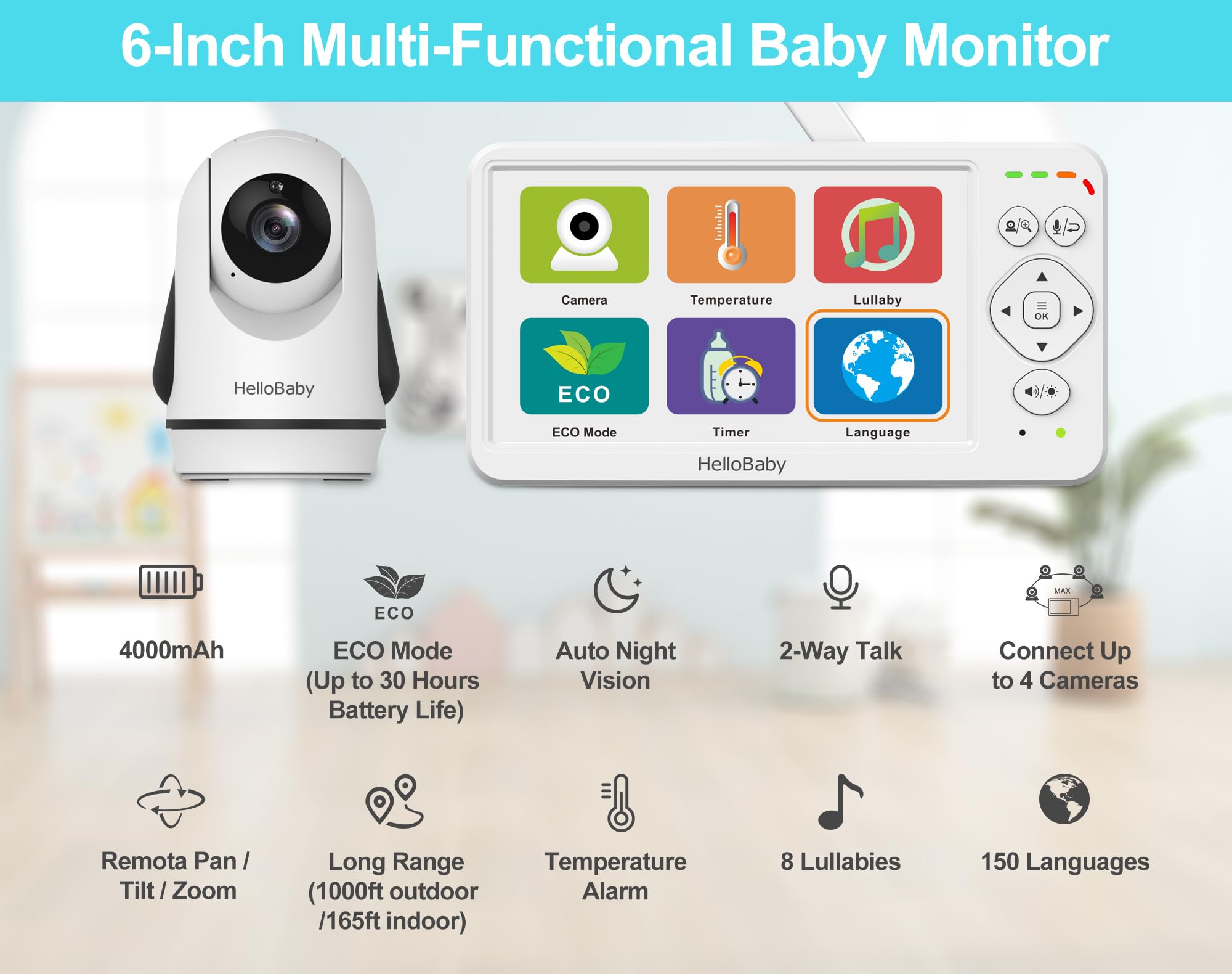 HelloBaby dual cameras capture more of the nursery at once
