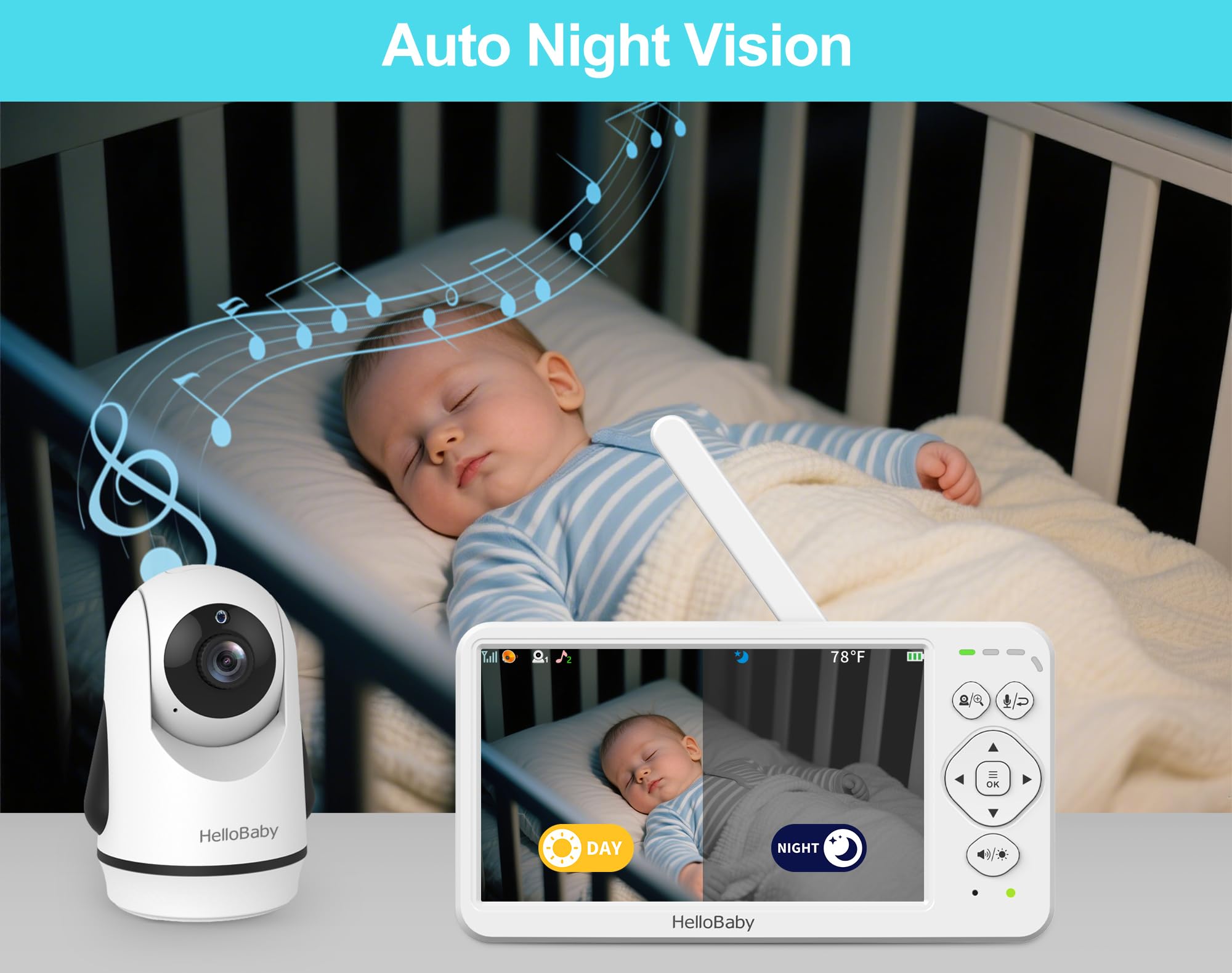 HelloBaby night vision automatically switches for safe nighttime monitoring