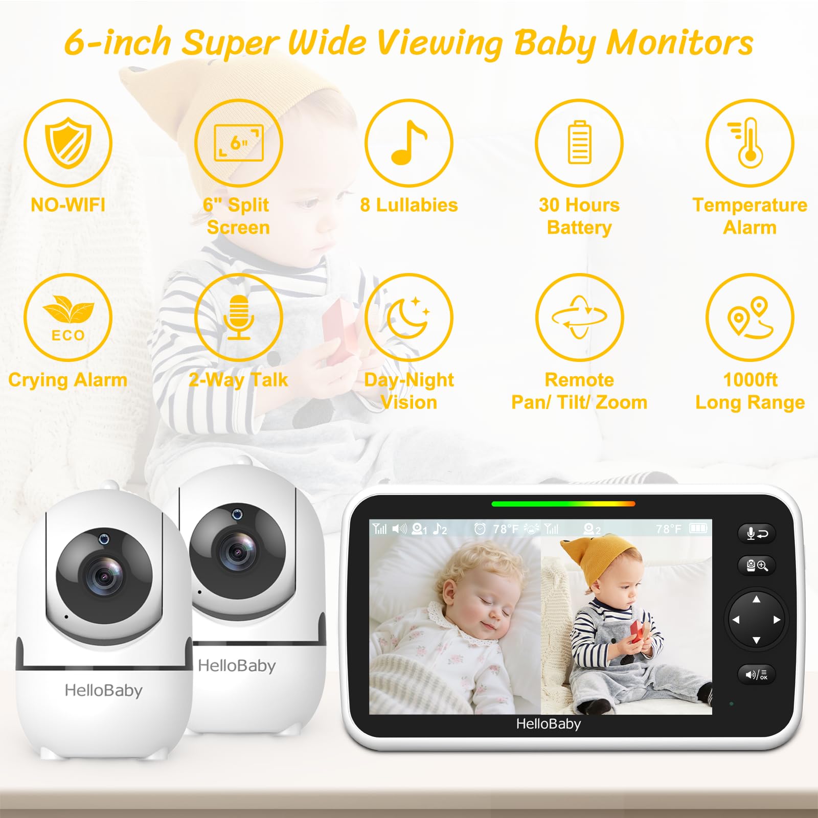 HelloBaby wifi-free setup ensures private offline monitoring