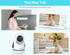 HelloBaby pan-tilt-zoom rotates 320° for a broader room view