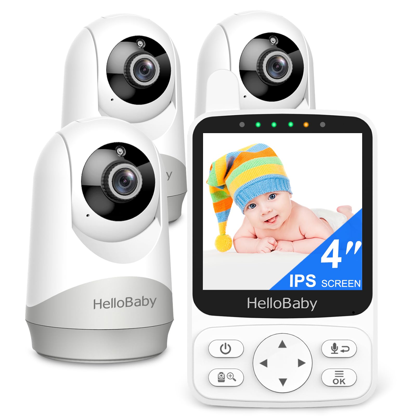 HelloBaby baby monitor shows 318° PTZ coverage for flexible, all-room monitoring.