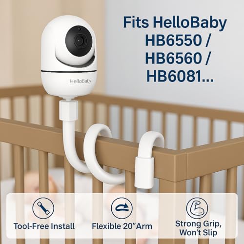 HelloBaby crib-mount wrap securely attaches the camera to the crib.