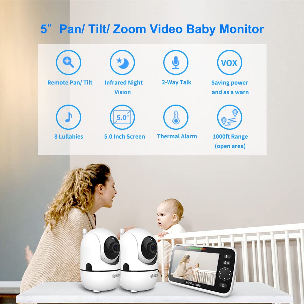 HelloBaby dual cameras setup highlights seamless switching for two-room monitoring without missing sounds