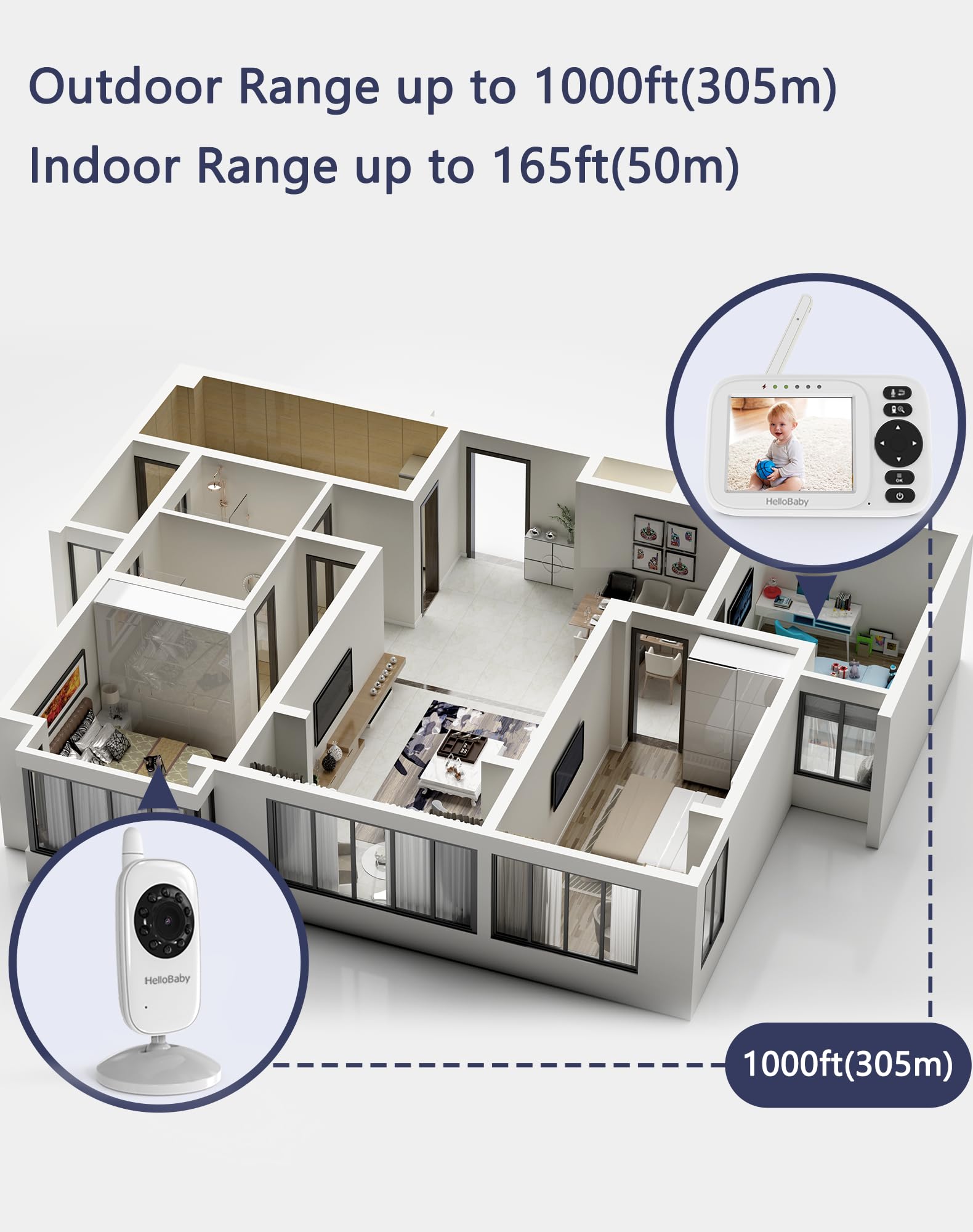 HelloBaby HB2438-2 Plus long-range up to 1000 feet keeps you within reach.