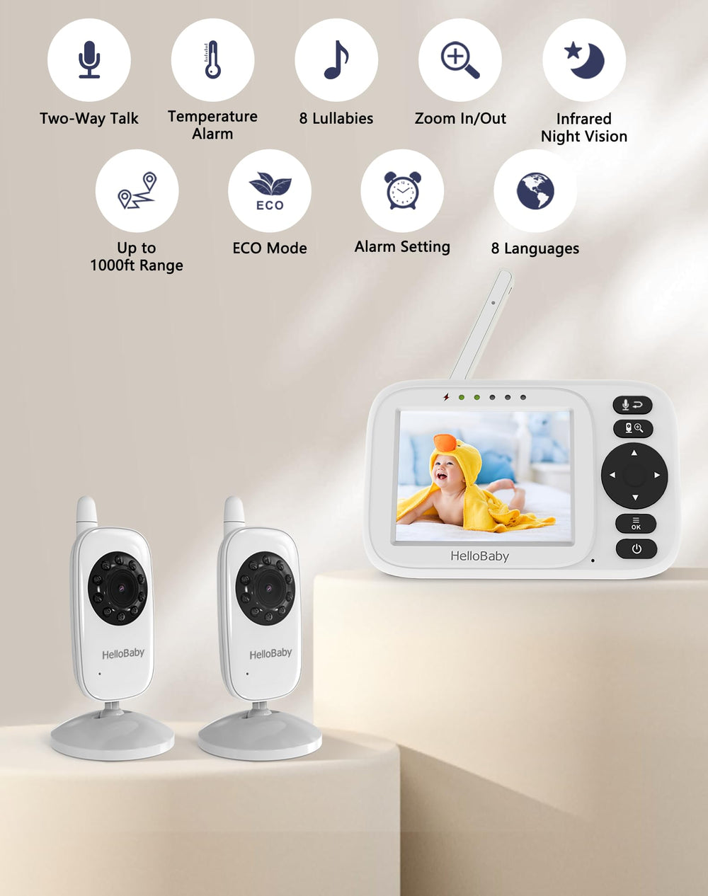 HelloBaby HB2438-2 Plus 3.2-inch screen for simple, portable baby viewing.