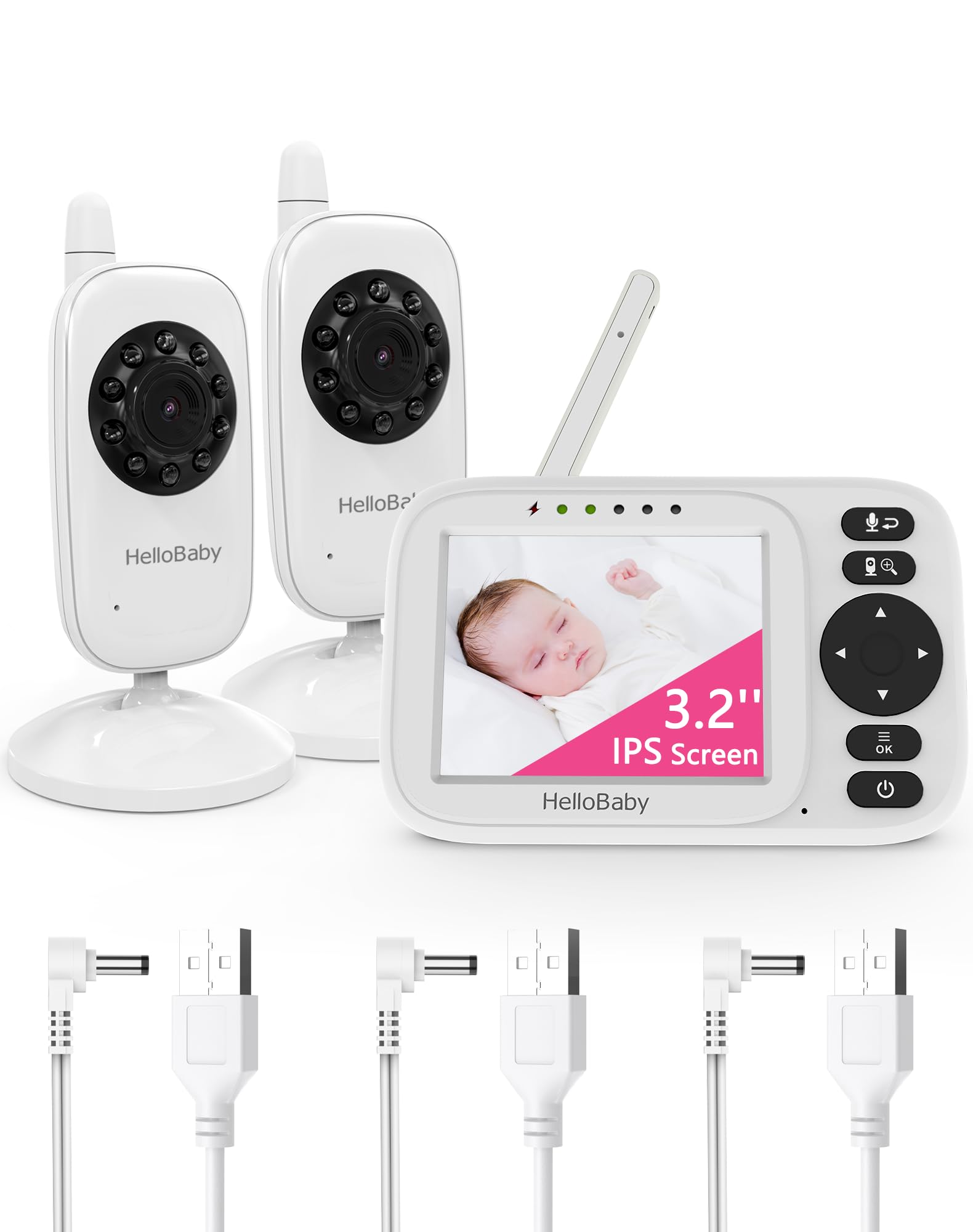 HelloBaby HB2438-2 Plus dual cameras provide clear monitoring for everyday caregiving.