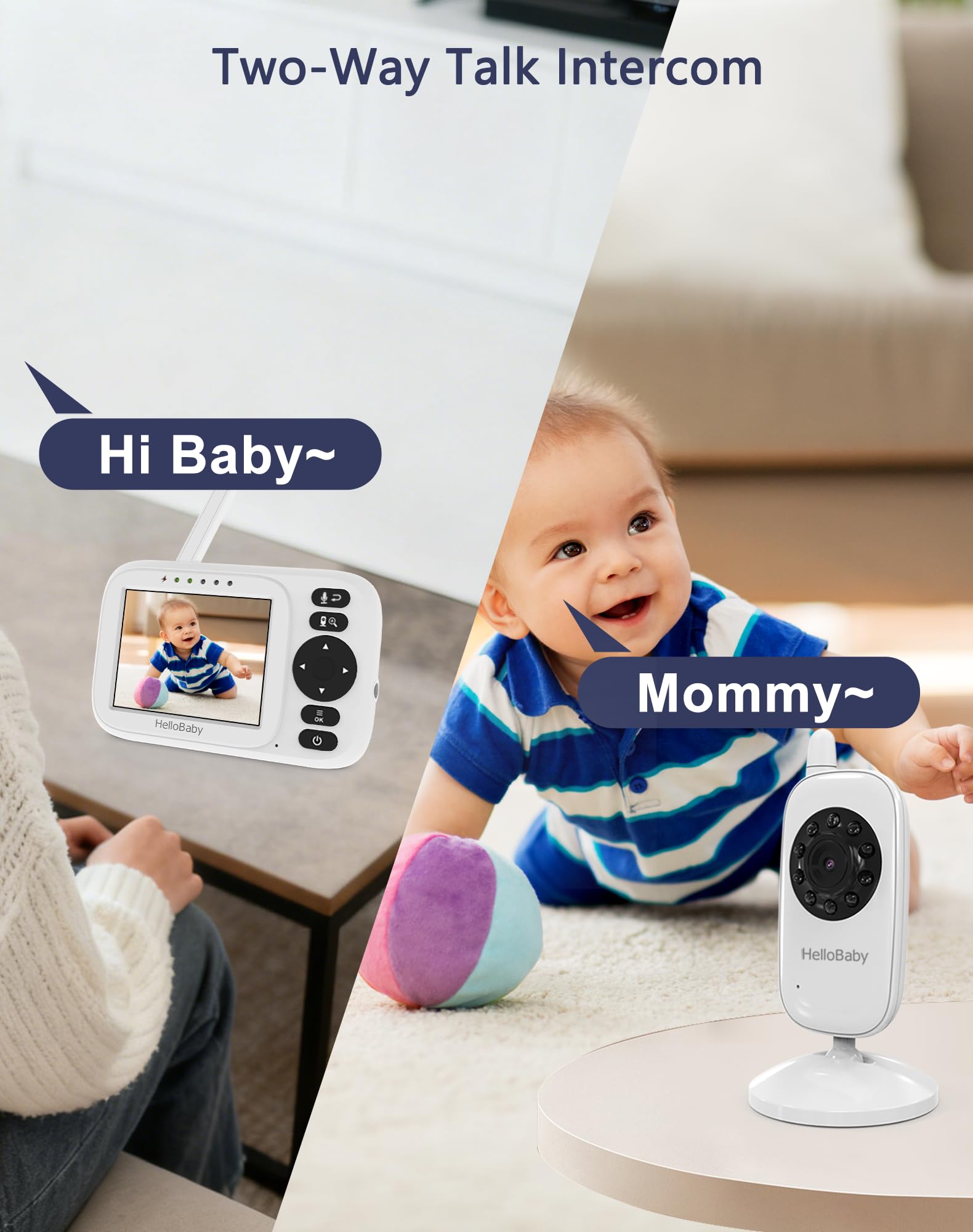 HelloBaby HB2438-2 Plus night vision captures grayscale detail in dark rooms.