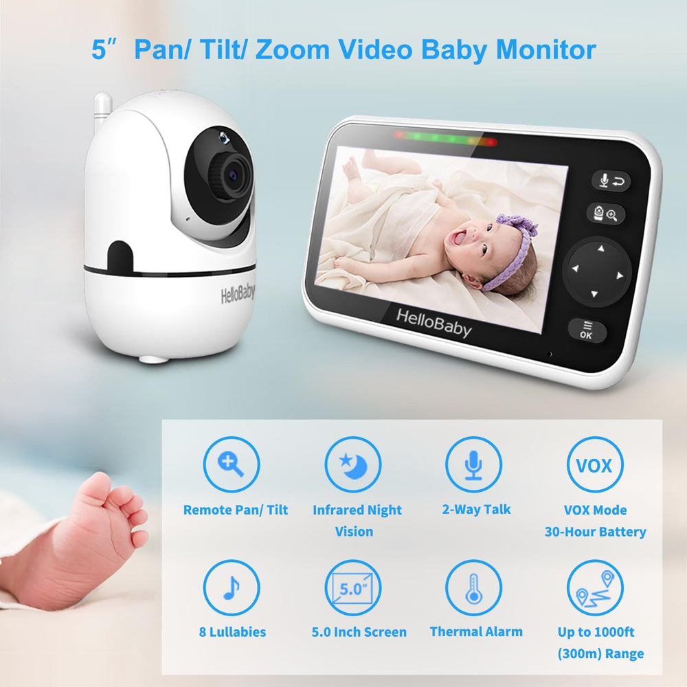 HelloBaby HB6550 remote pan-tilt provides full room coverage during naps.