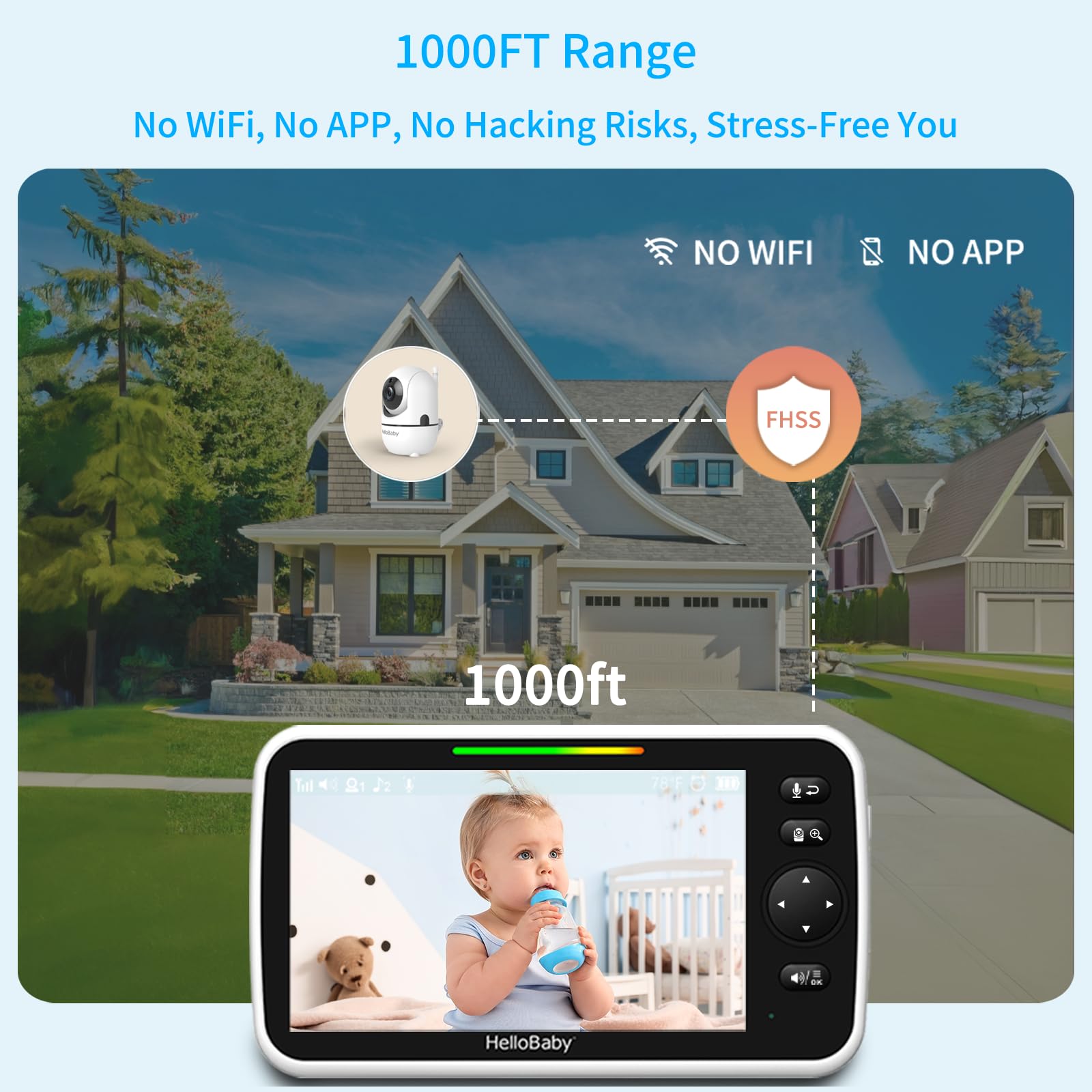 HelloBaby infrared night vision shows clear footage without disturbing your baby.