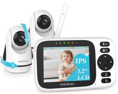 HelloBaby monitor front view with two cameras for full room coverage.