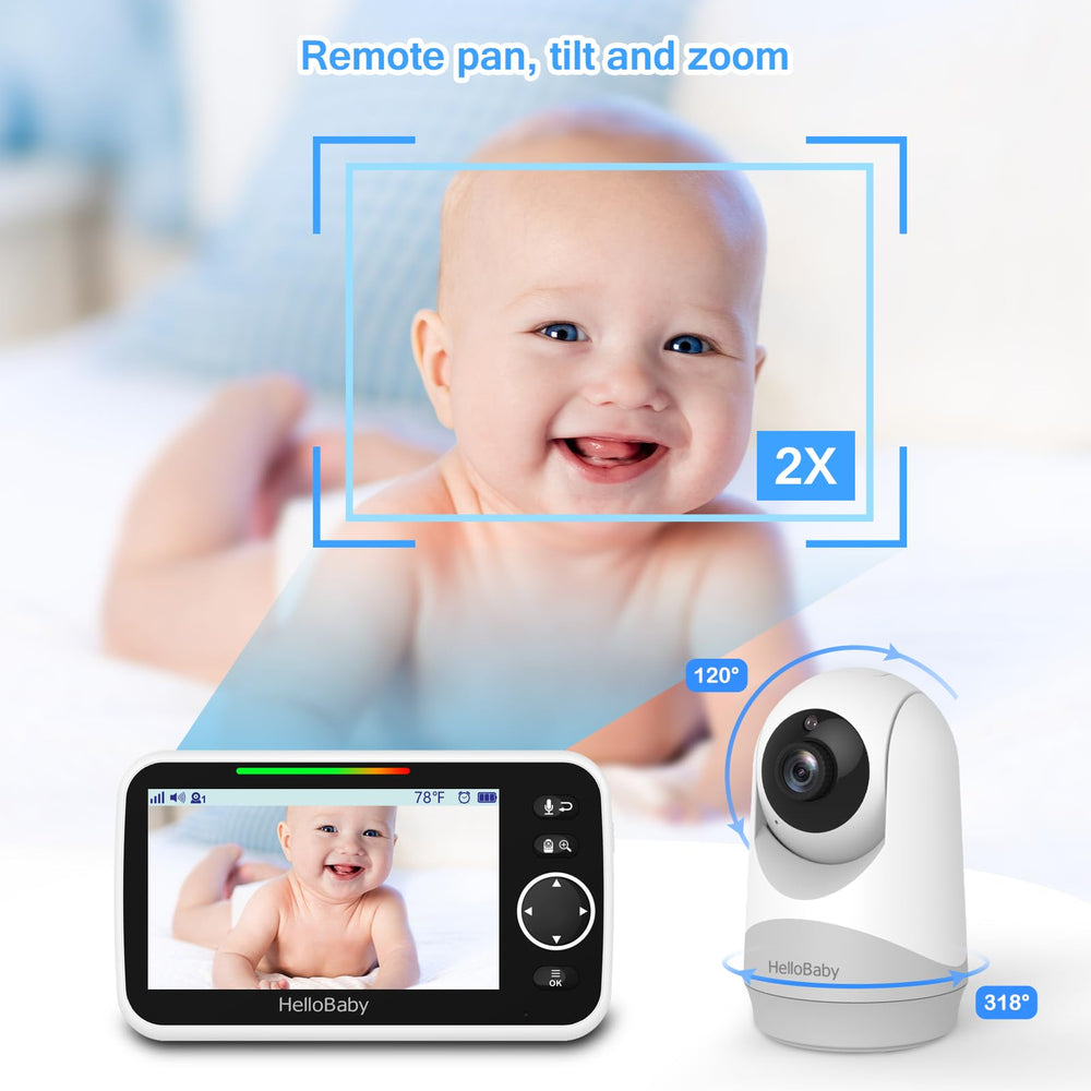 HelloBaby Monitor 2way-audio image highlights real-time talk and soothing reassurance.