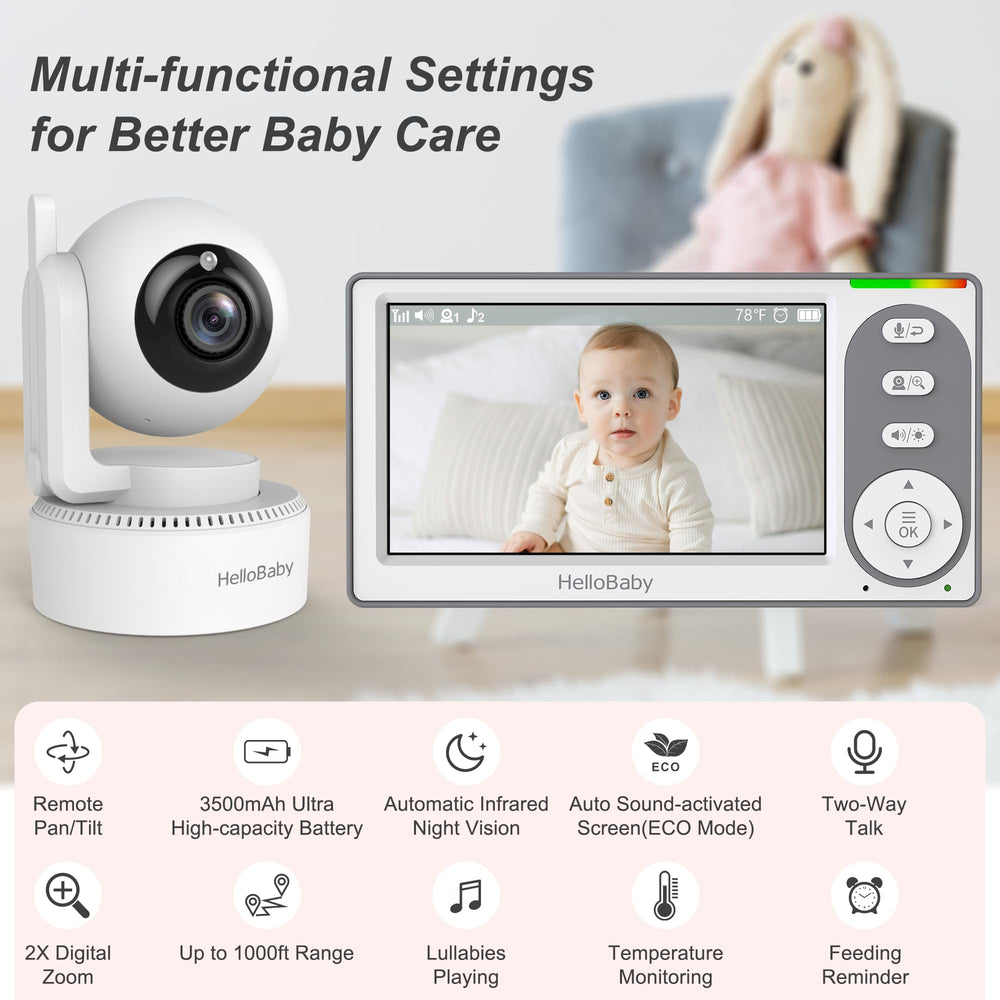 HelloBaby 3500mAh battery delivers long battery life for day and night monitoring.