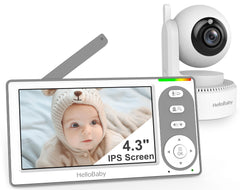 HelloBaby monitor 4.3-inch screen provides a wide, clear nursery view for easy monitoring.
