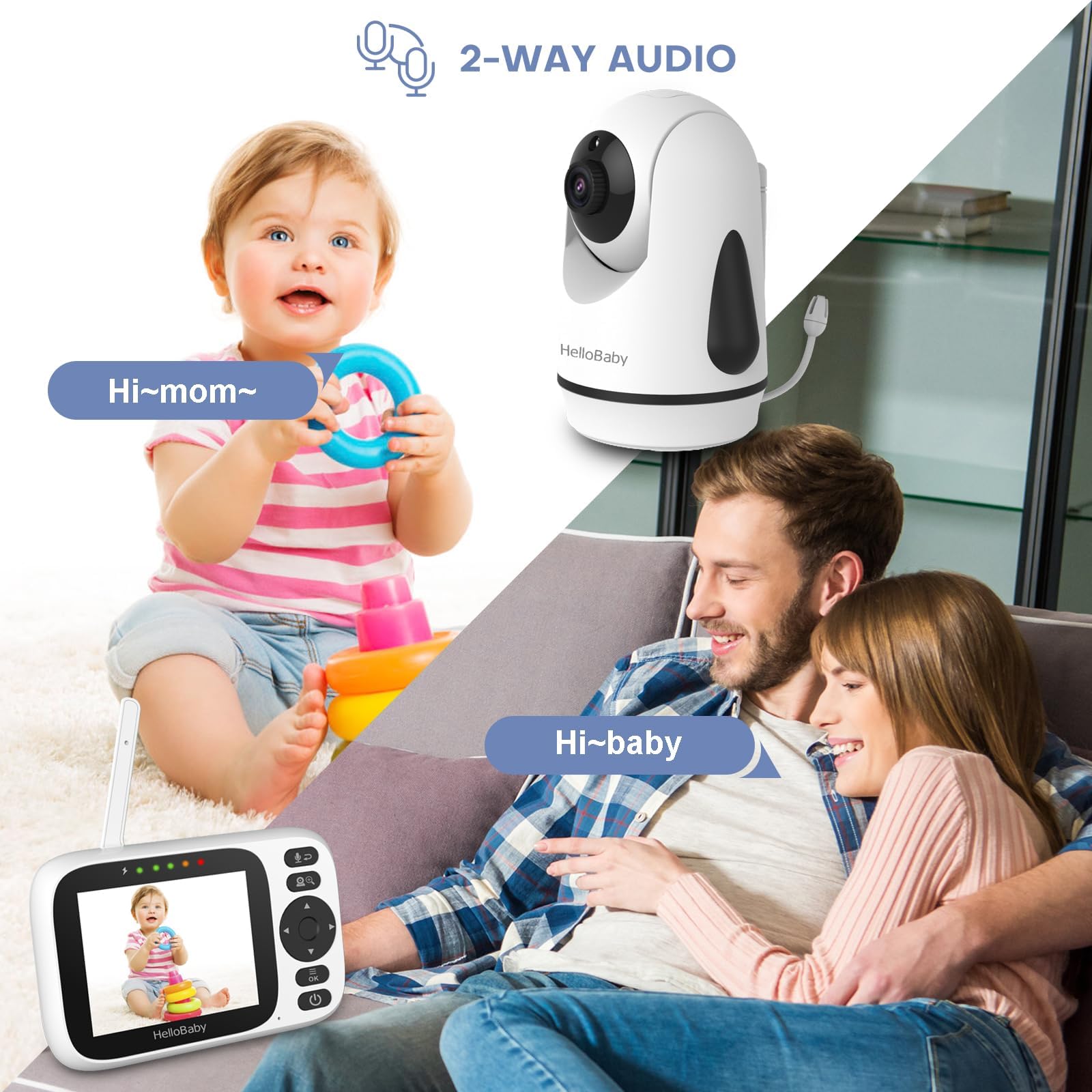 HelloBaby ECO mode and temperature alerts help energy savings and monitoring.