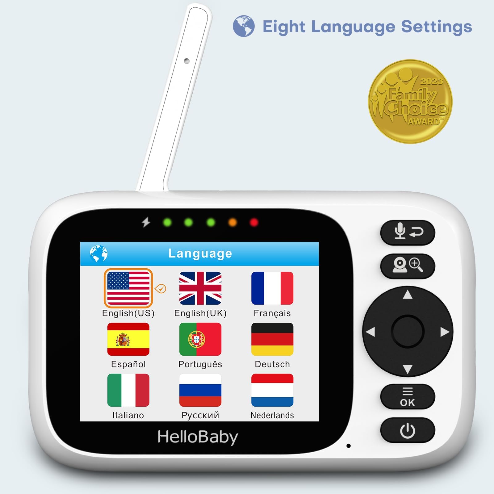 HelloBaby remote viewing with four-camera expansion for larger spaces.