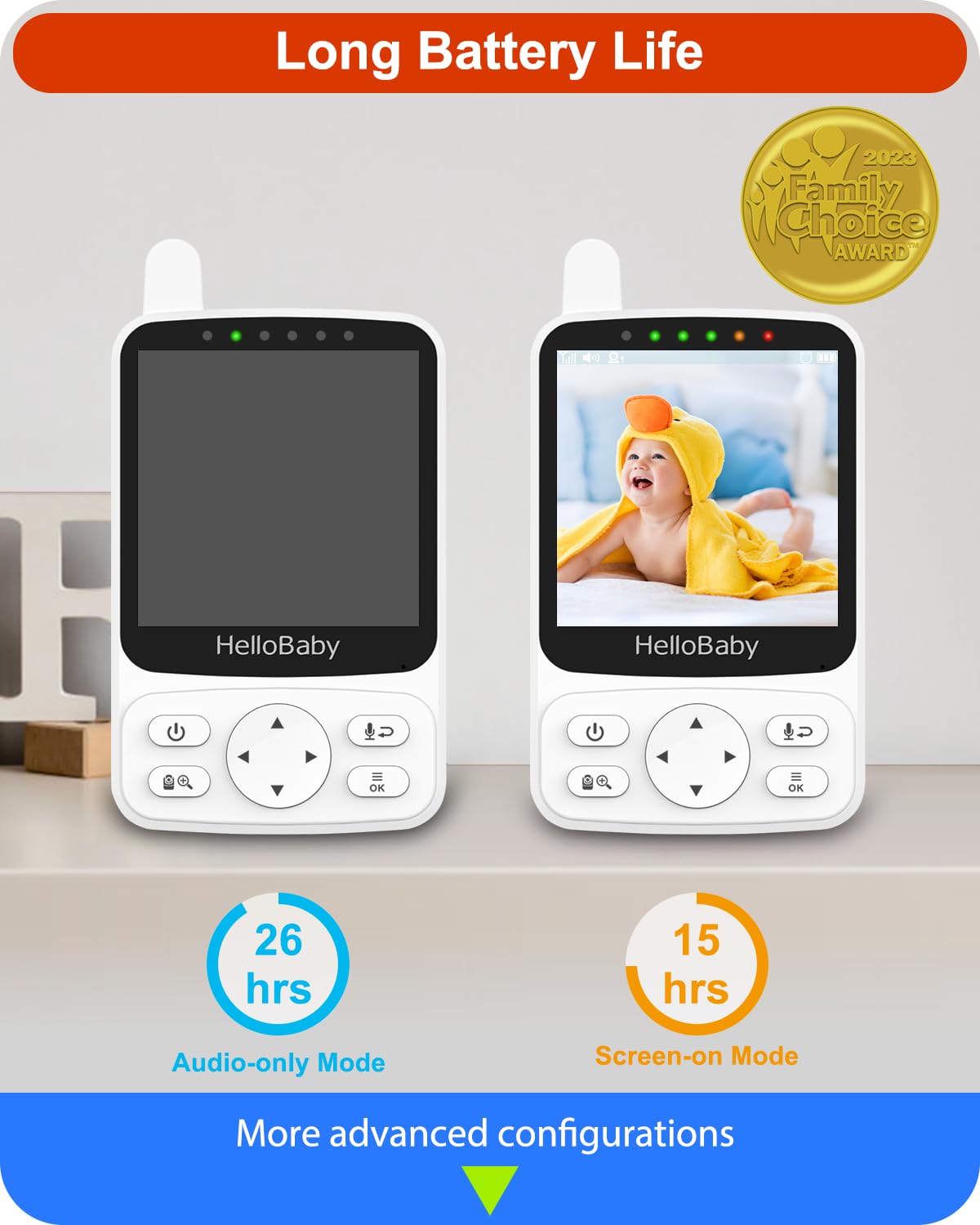HelloBaby no-wifi monitor night-vision for clear checks in darkness.