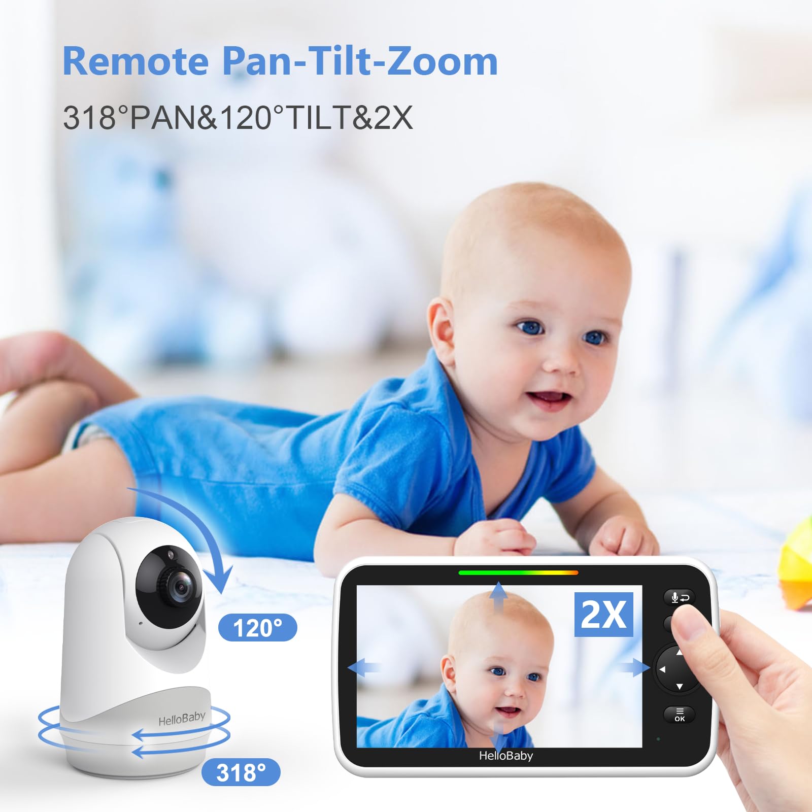 HelloBaby pan-tilt-zoom remote control adjusts the view easily