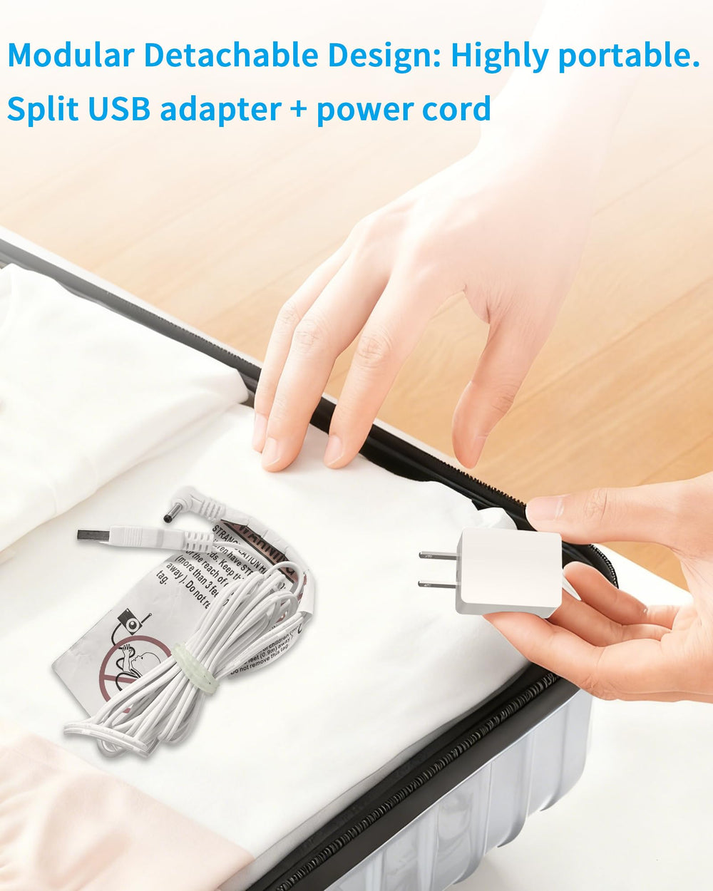 HelloBaby 5ft power cord provides flexible bedside charging reach.