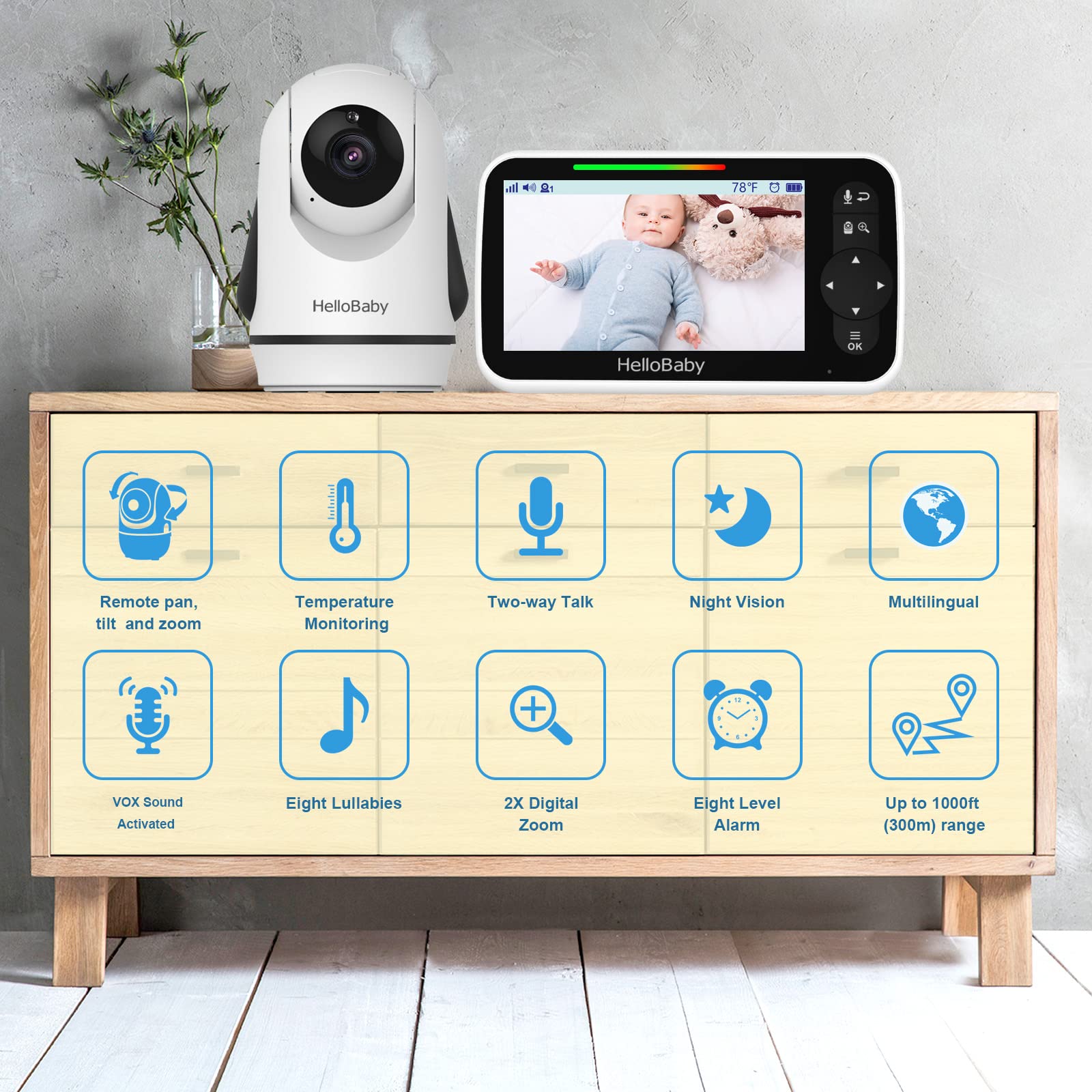 HelloBaby remote PTZ camera provides full-room coverage for vigilant viewing