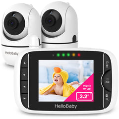 HelloBaby video monitor front view shows dual cameras for secure, real-time monitoring