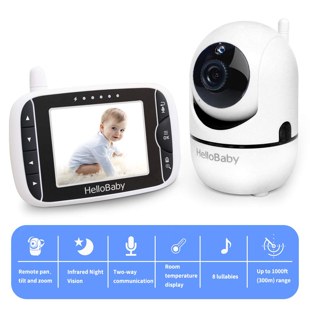 HelloBaby video monitor 3.2-inch LCD screen for clear baby video viewing.