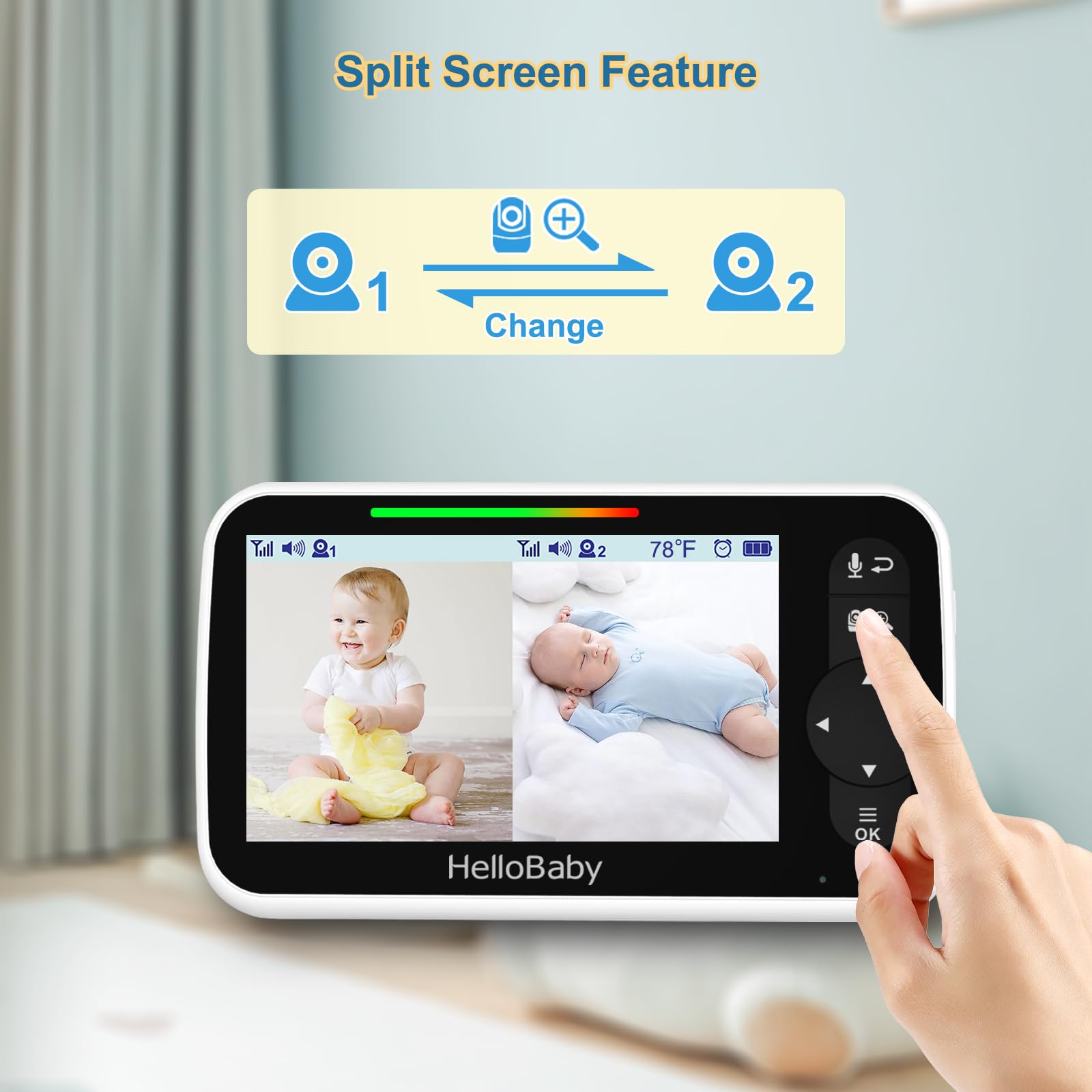 HelloBaby night vision reveals baby in dim light with clear detail.