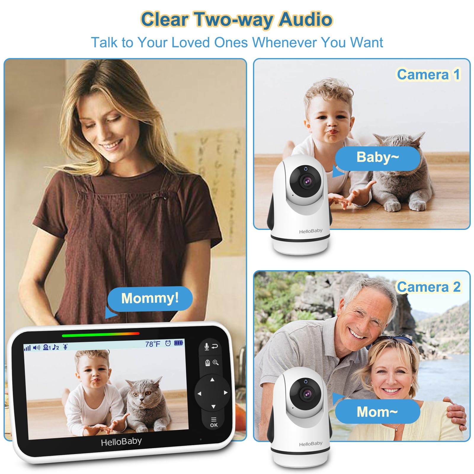 HelloBaby pan tilt zoom captures every corner of the room for full coverage.