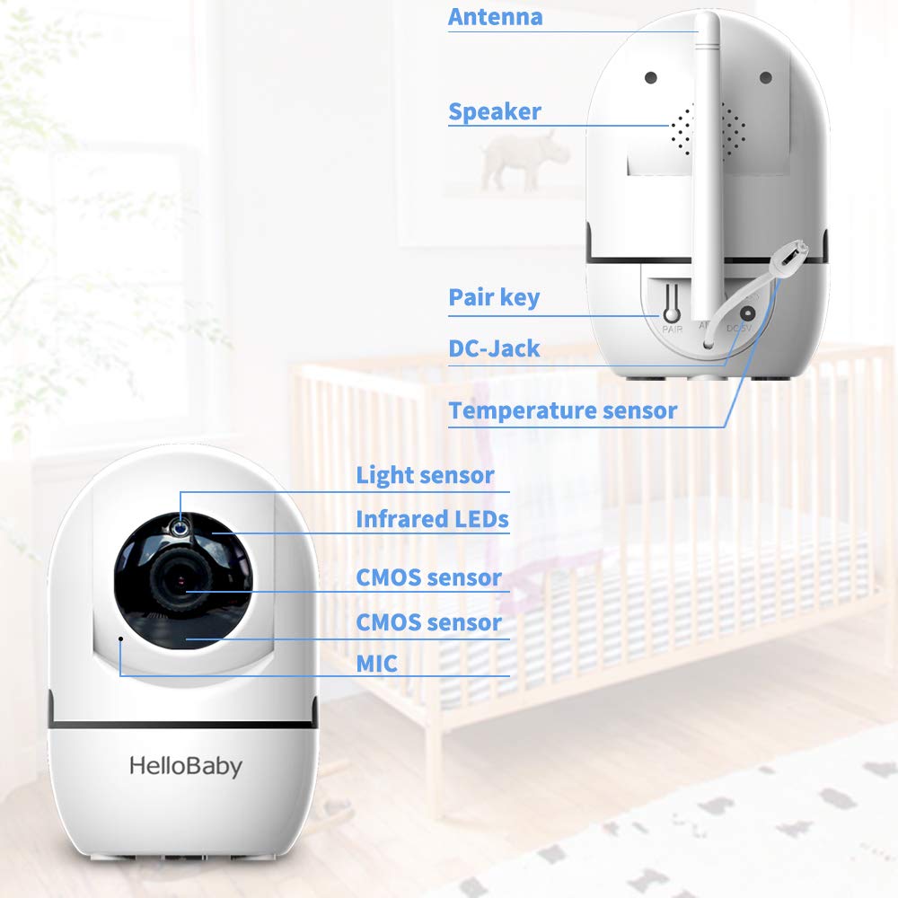 HelloBaby video monitor rechargeable parent unit for cordless monitoring around home.