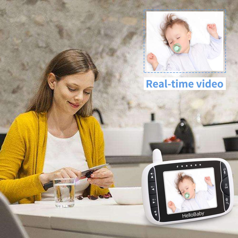 HelloBaby video monitor two-way audio enables bidirectional talk with baby.