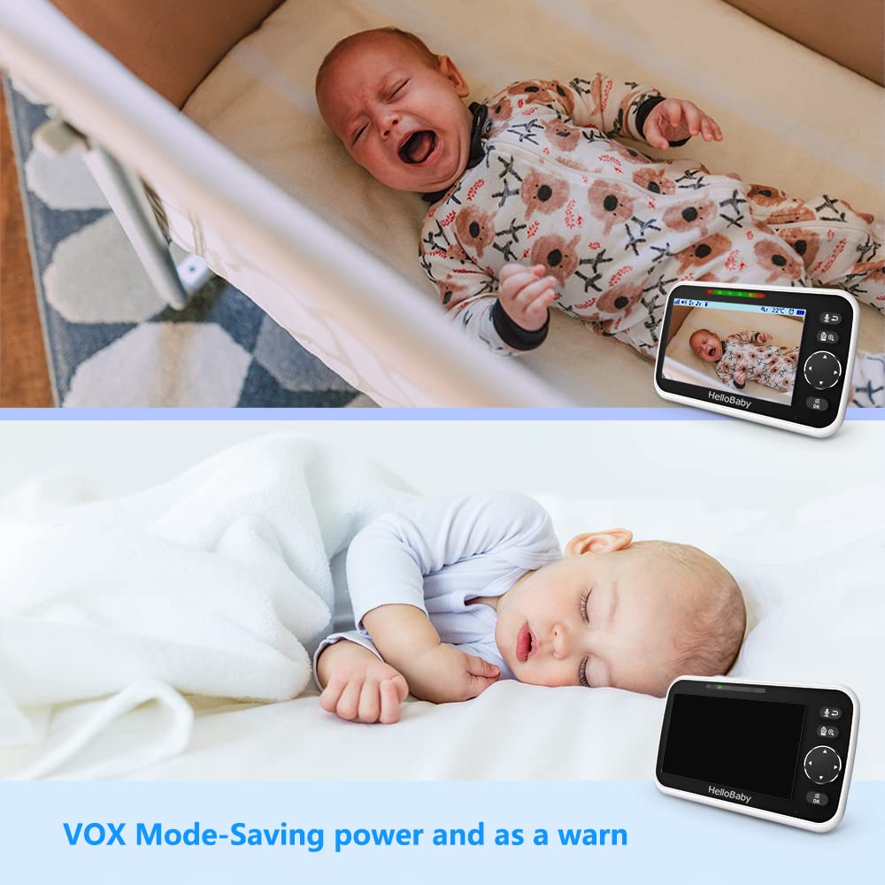 HelloBaby VOX sound indicator helps you see baby cries when the screen is off