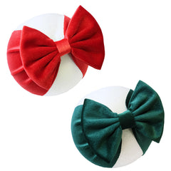 HELYKAKA Christmas red velvet baby headband with green bow for festive daily wear
