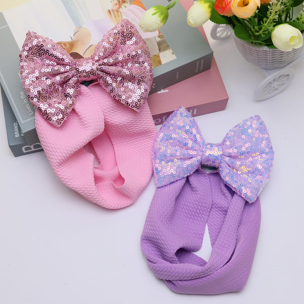 HELYKAKA hairband sequin bow pink, perfect for coordinating baby outfits
