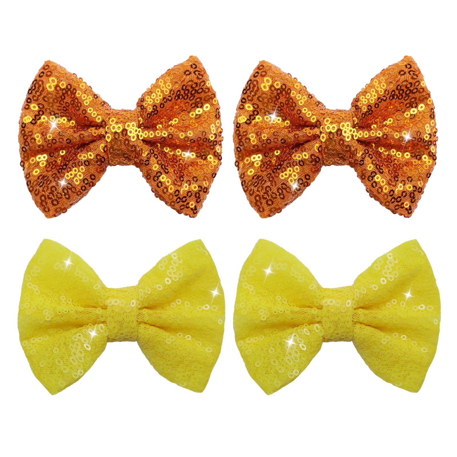 HELYKAKA Halloween orange sequin bow front view clip for secure all-day wear.