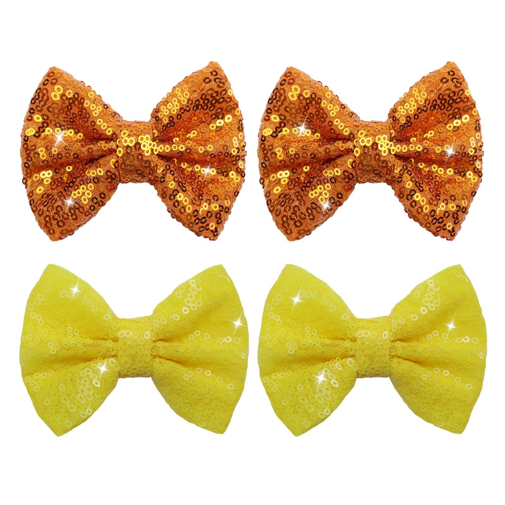 HELYKAKA Halloween orange sequin bow front view clip for secure all-day wear.