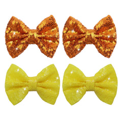 HELYKAKA Halloween orange sequin bow front view clip for secure all-day wear.