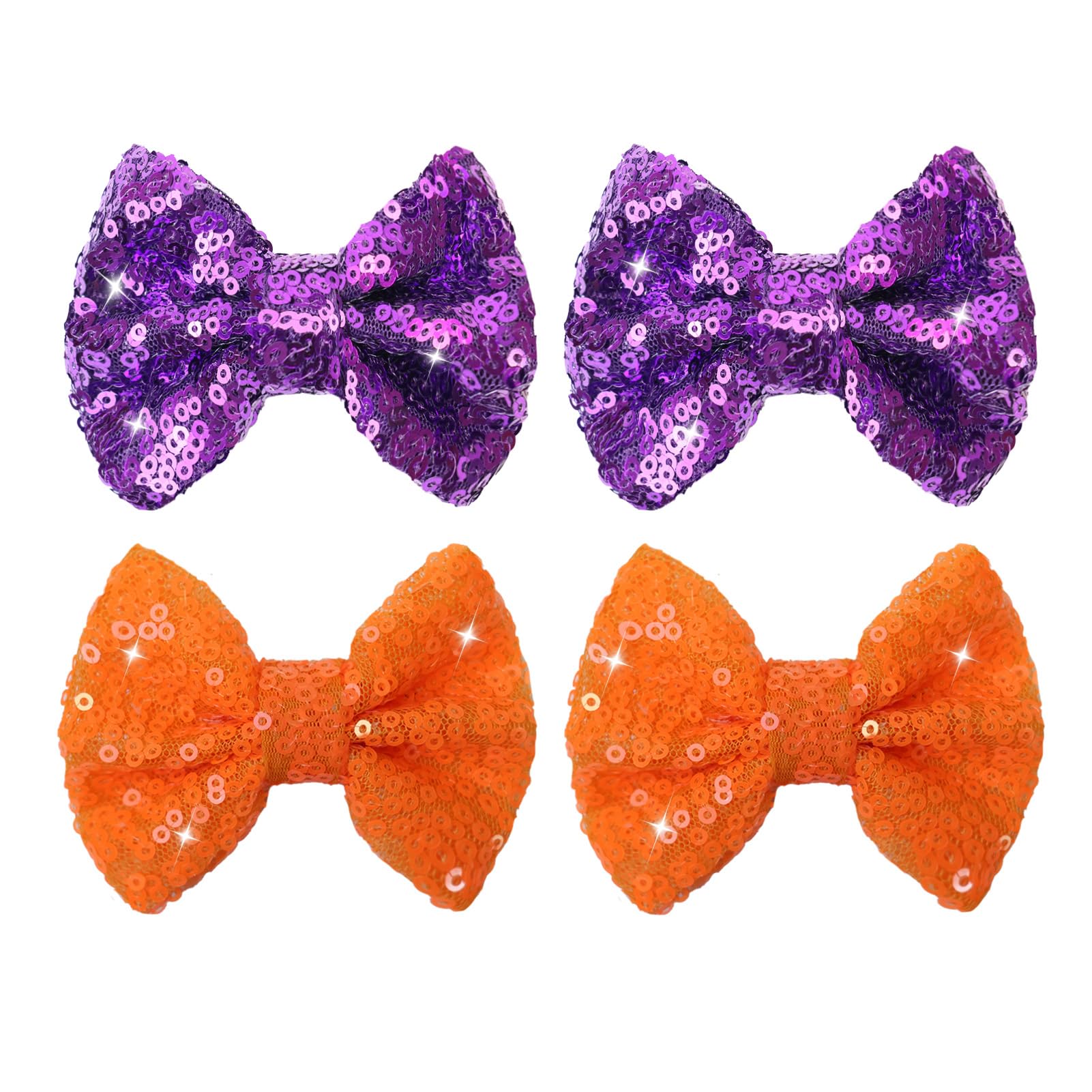 HELykaka orange sequin hair bow on an alligator clip for Halloween party styling