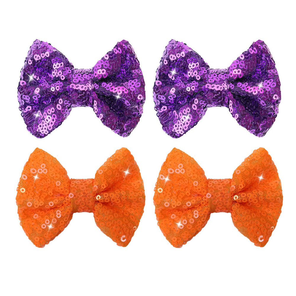 HELykaka orange sequin hair bow on an alligator clip for Halloween party styling