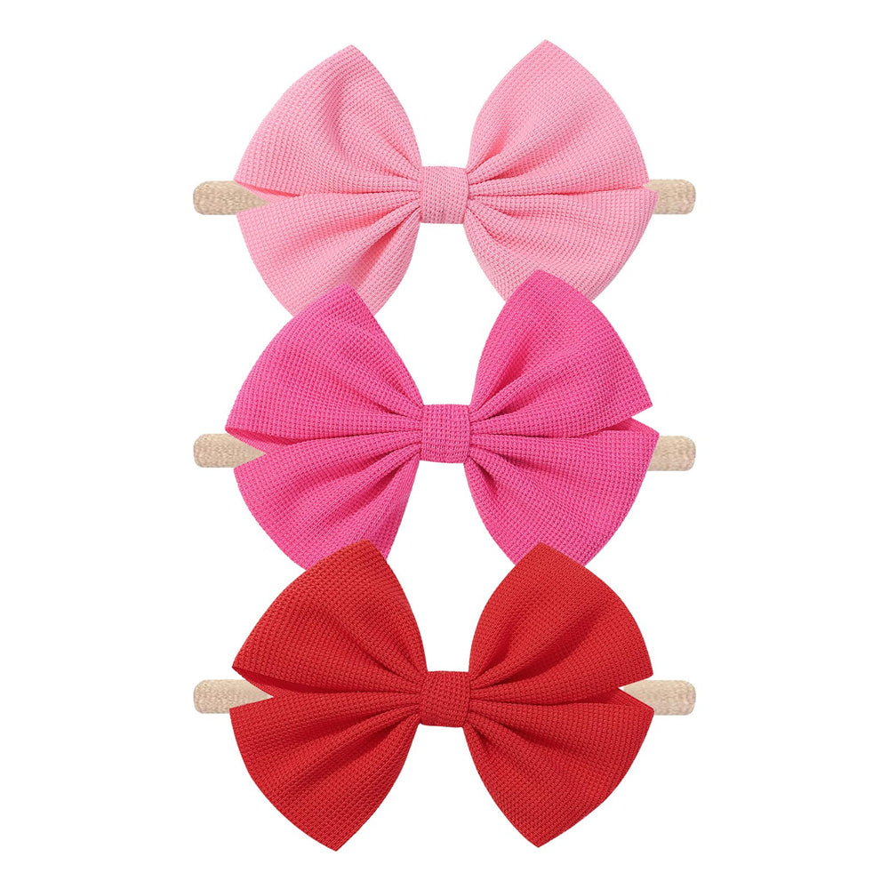 Hellykaka valentines bows set shows red-pink headbands for daily outfits.