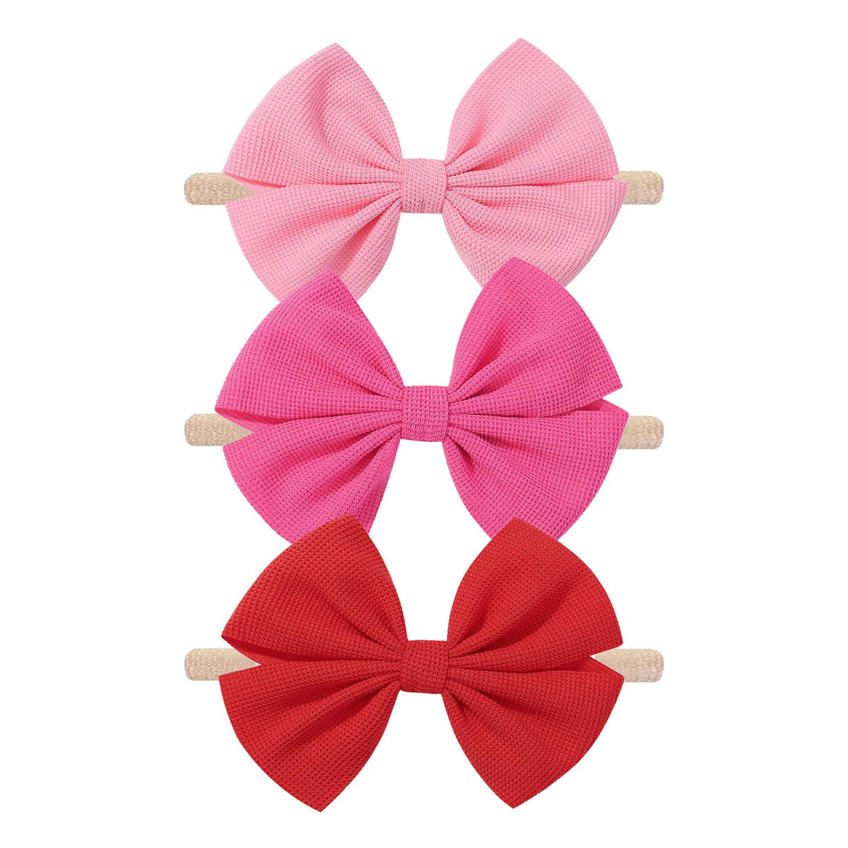 Hellykaka valentines bows set shows red-pink headbands for daily outfits.