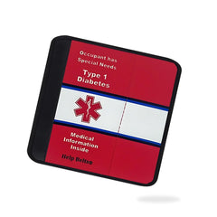 Help Belts medical-alert seatbelt cover 6in red white shows emergency information for responders.