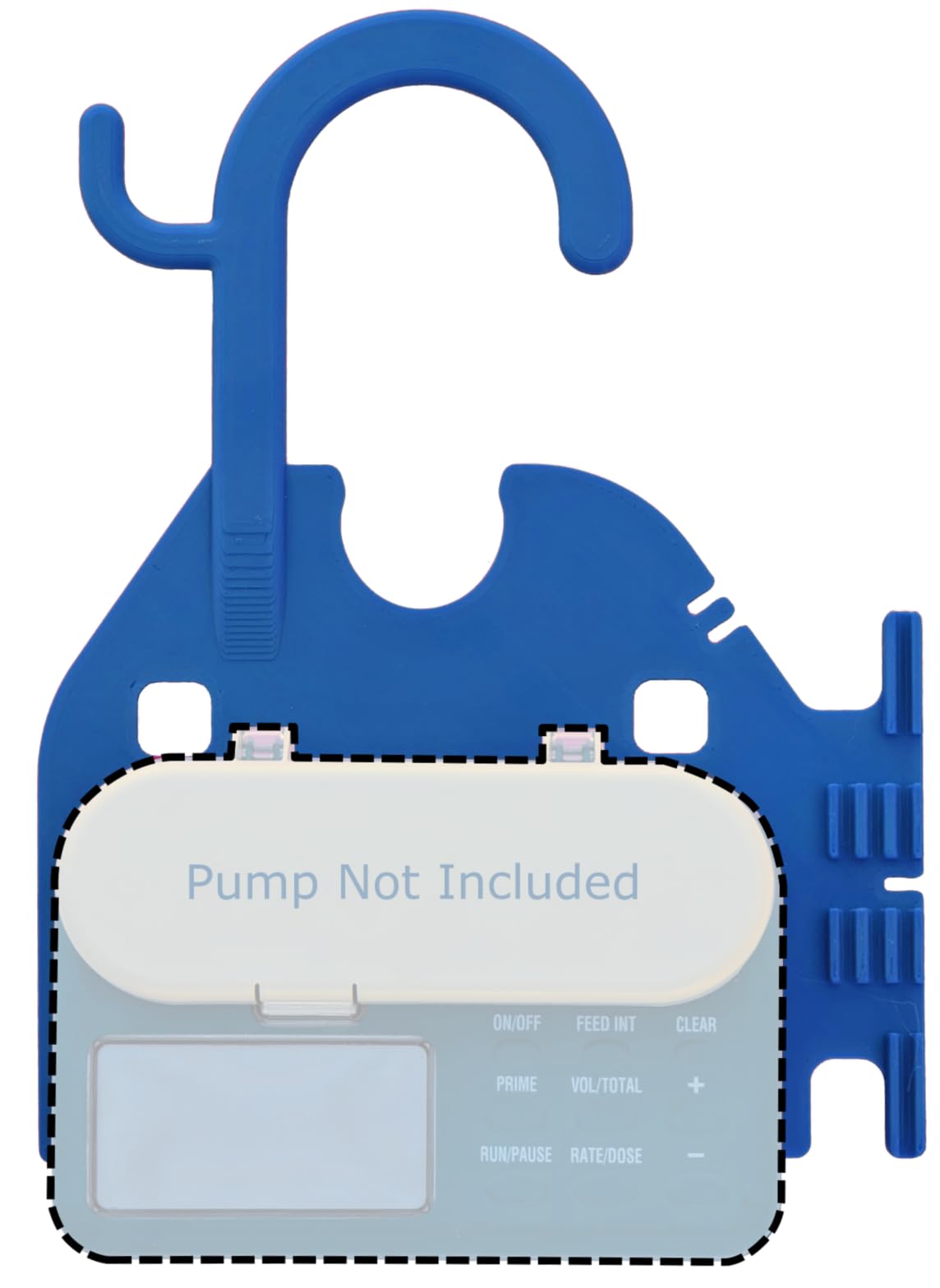 HelperKat Pump Caddy blue side view highlighting compact bedside storage and easy access.