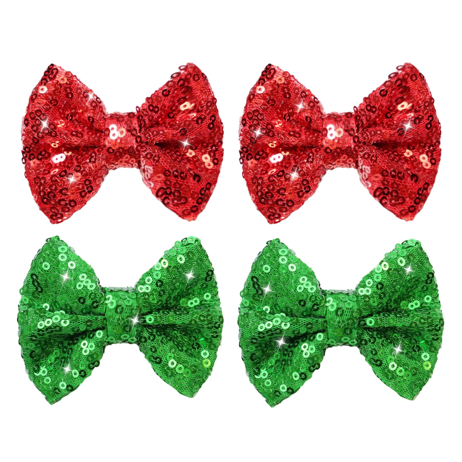 HELYKAKA Christmas bow in green sequins on an alligator clip for festive styling