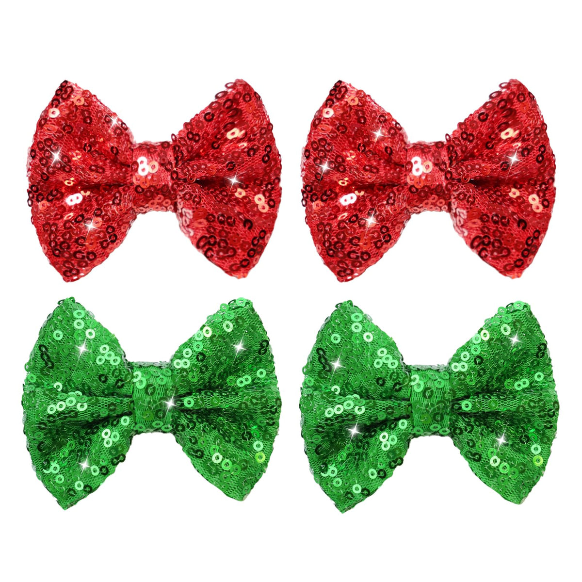 HELYKAKA Christmas bow in green sequins on an alligator clip for festive styling