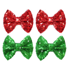 HELYKAKA Christmas bow in green sequins on an alligator clip for festive styling