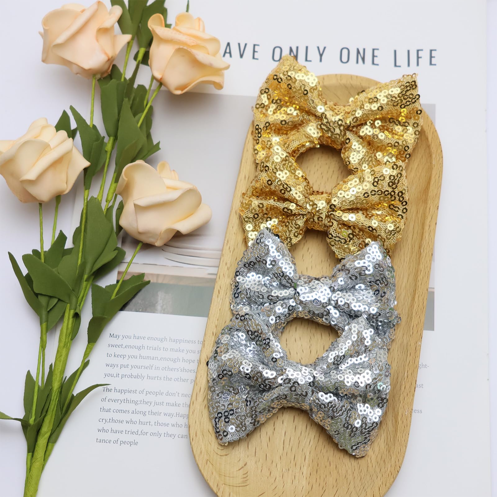 HELYKAKA gold sequins hair bows gift-ready perfect for special occasions.