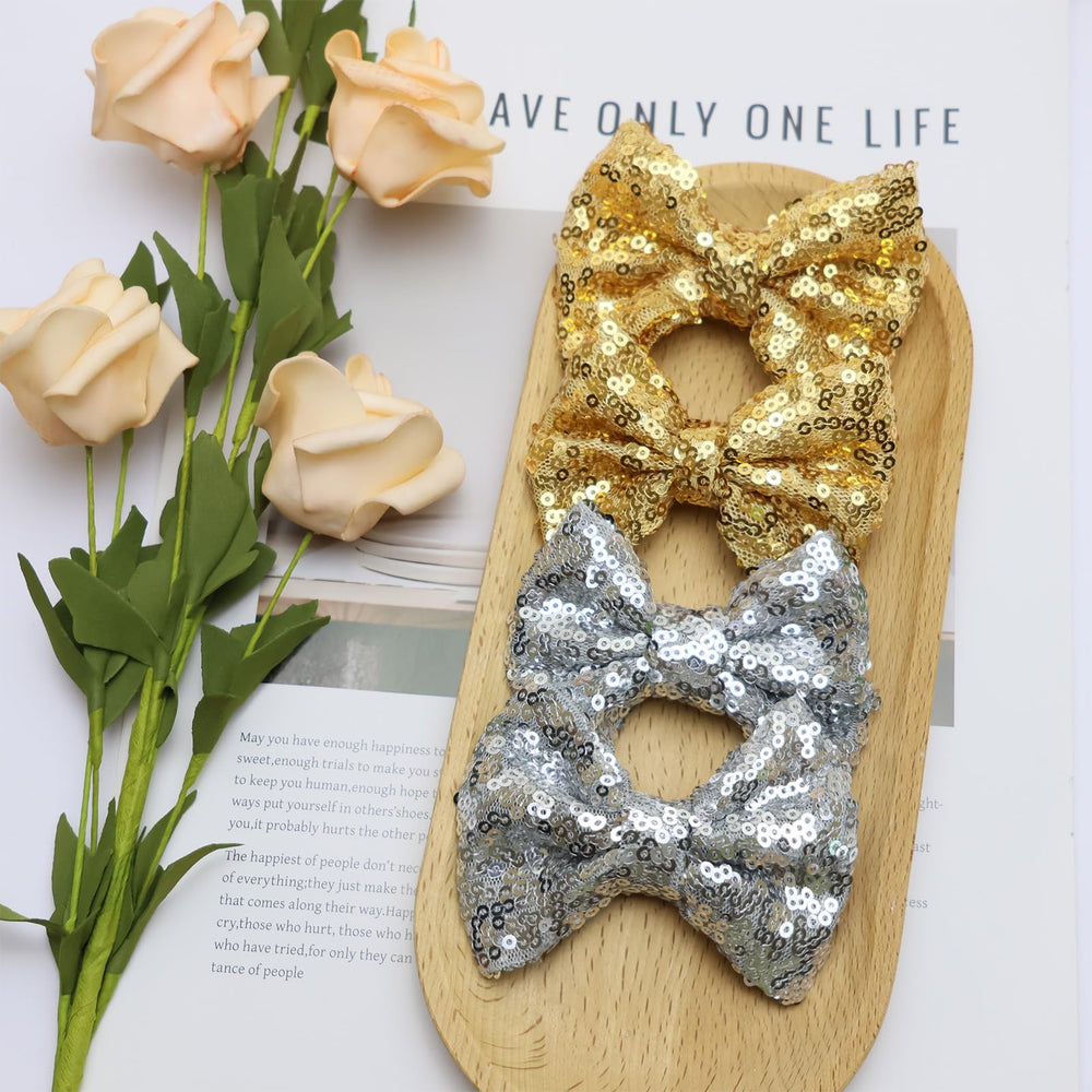 HELYKAKA gold sequins hair bows gift-ready perfect for special occasions.