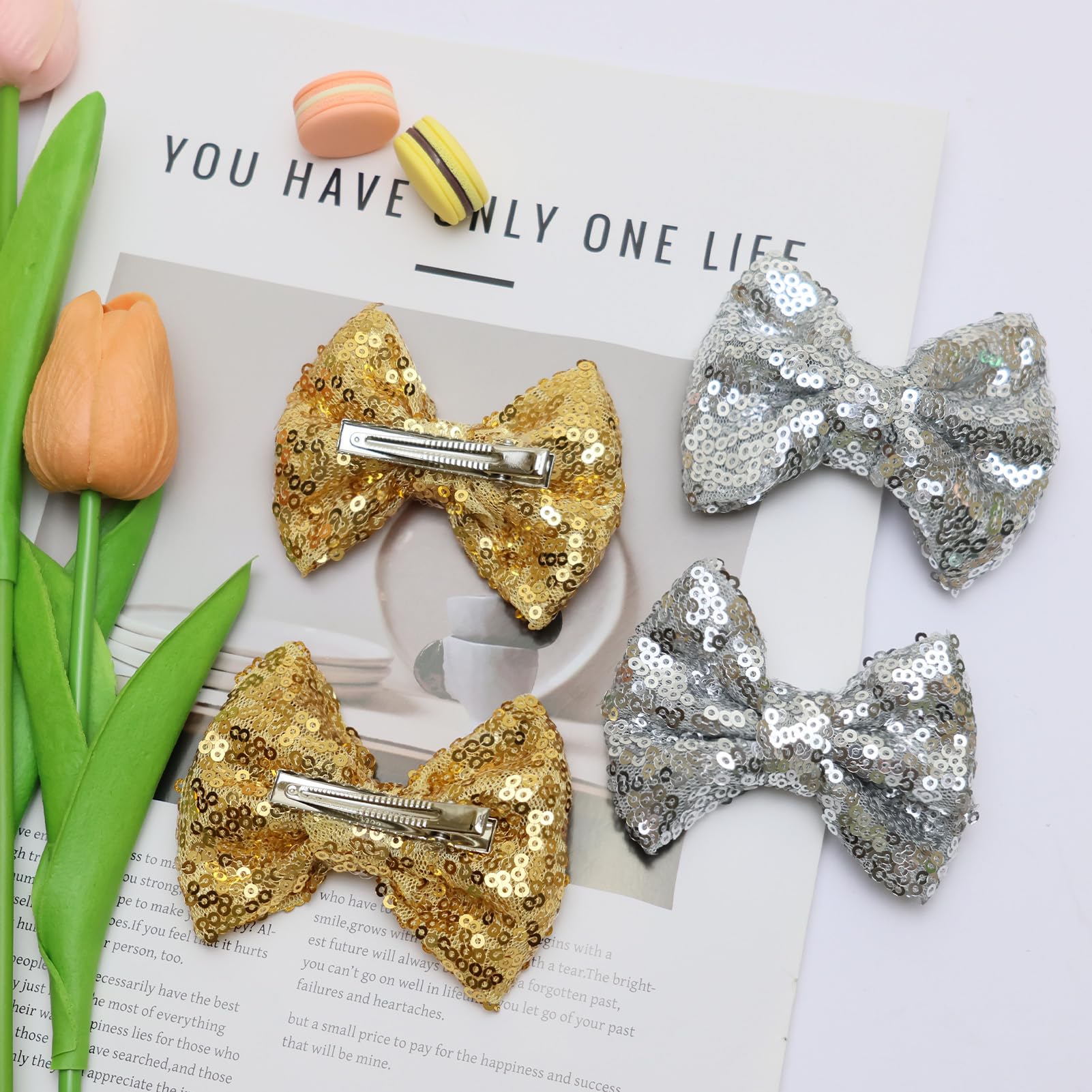 HELYKAKA gold sequins hair bows party prop great for parties or photography.